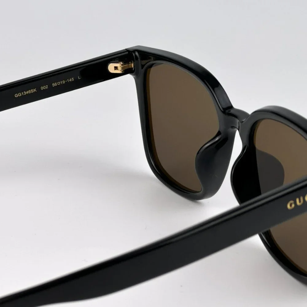 Gucci GG1346SK 002 BRAND NEW Sunglasses Black Brown Polarized Square Unisex